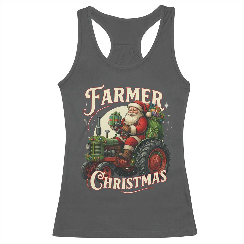 Funny Farmer Christmas Xmas Santa Farm Tractor Racerback Tank Top TS11 Dark Heather Print Your Wear