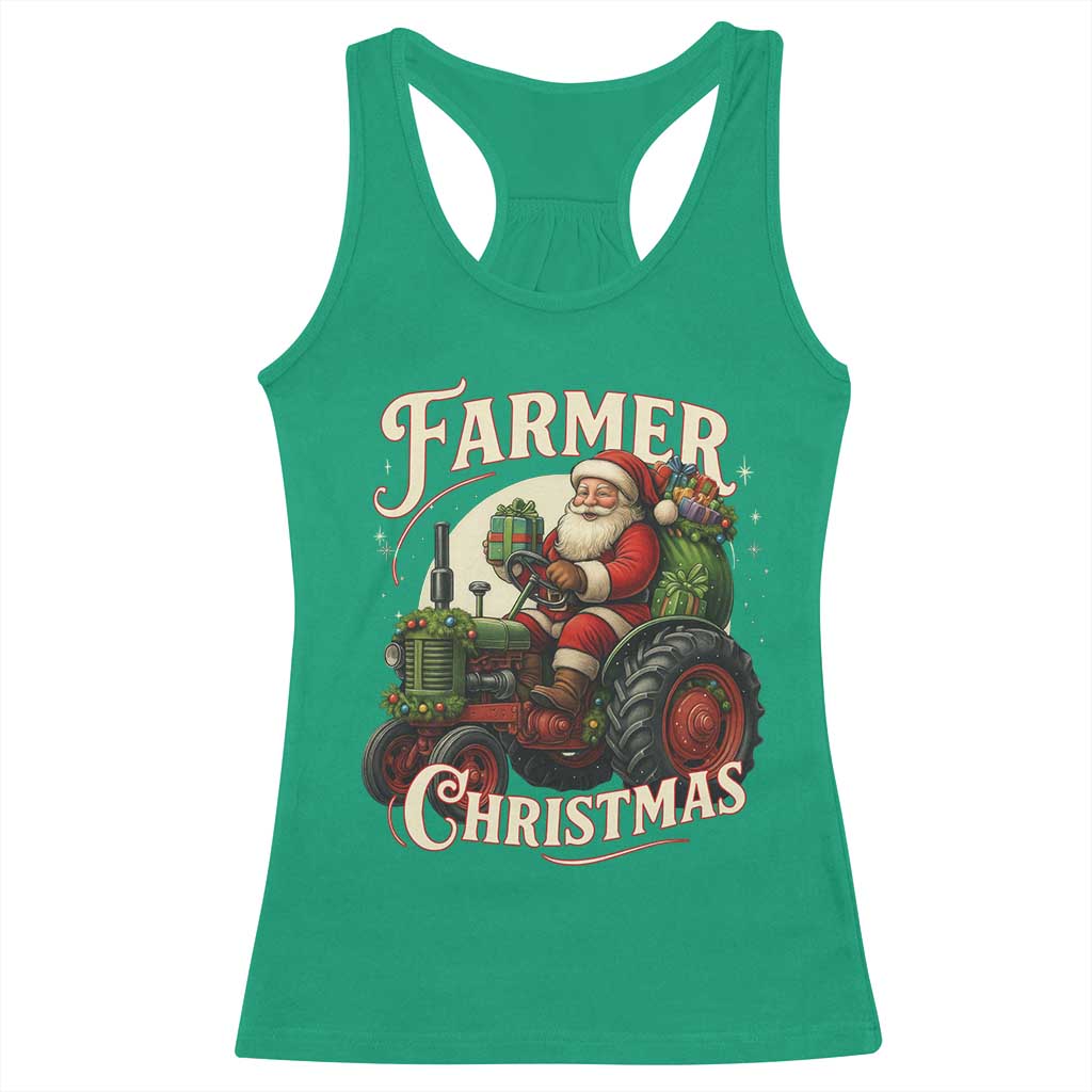 Funny Farmer Christmas Xmas Santa Farm Tractor Racerback Tank Top TS11 Irish Green Print Your Wear