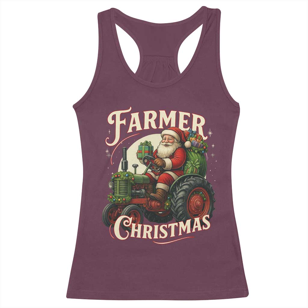 Funny Farmer Christmas Xmas Santa Farm Tractor Racerback Tank Top TS11 Maroon Print Your Wear