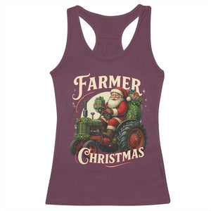 Funny Farmer Christmas Xmas Santa Farm Tractor Racerback Tank Top TS11 Maroon Print Your Wear
