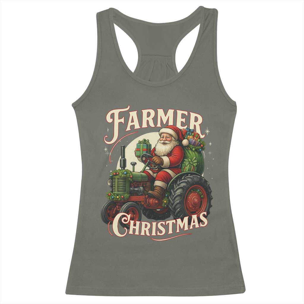 Funny Farmer Christmas Xmas Santa Farm Tractor Racerback Tank Top TS11 Military Green Print Your Wear