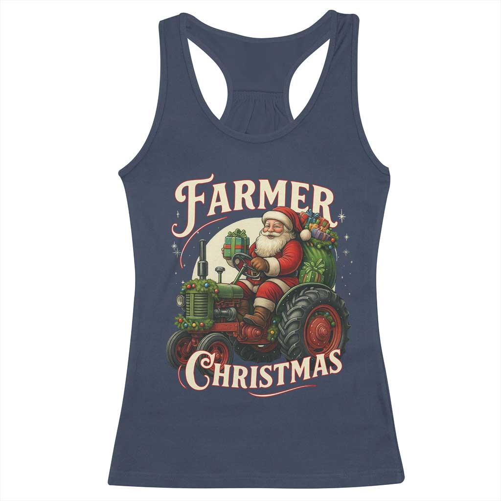 Funny Farmer Christmas Xmas Santa Farm Tractor Racerback Tank Top TS11 Navy Print Your Wear