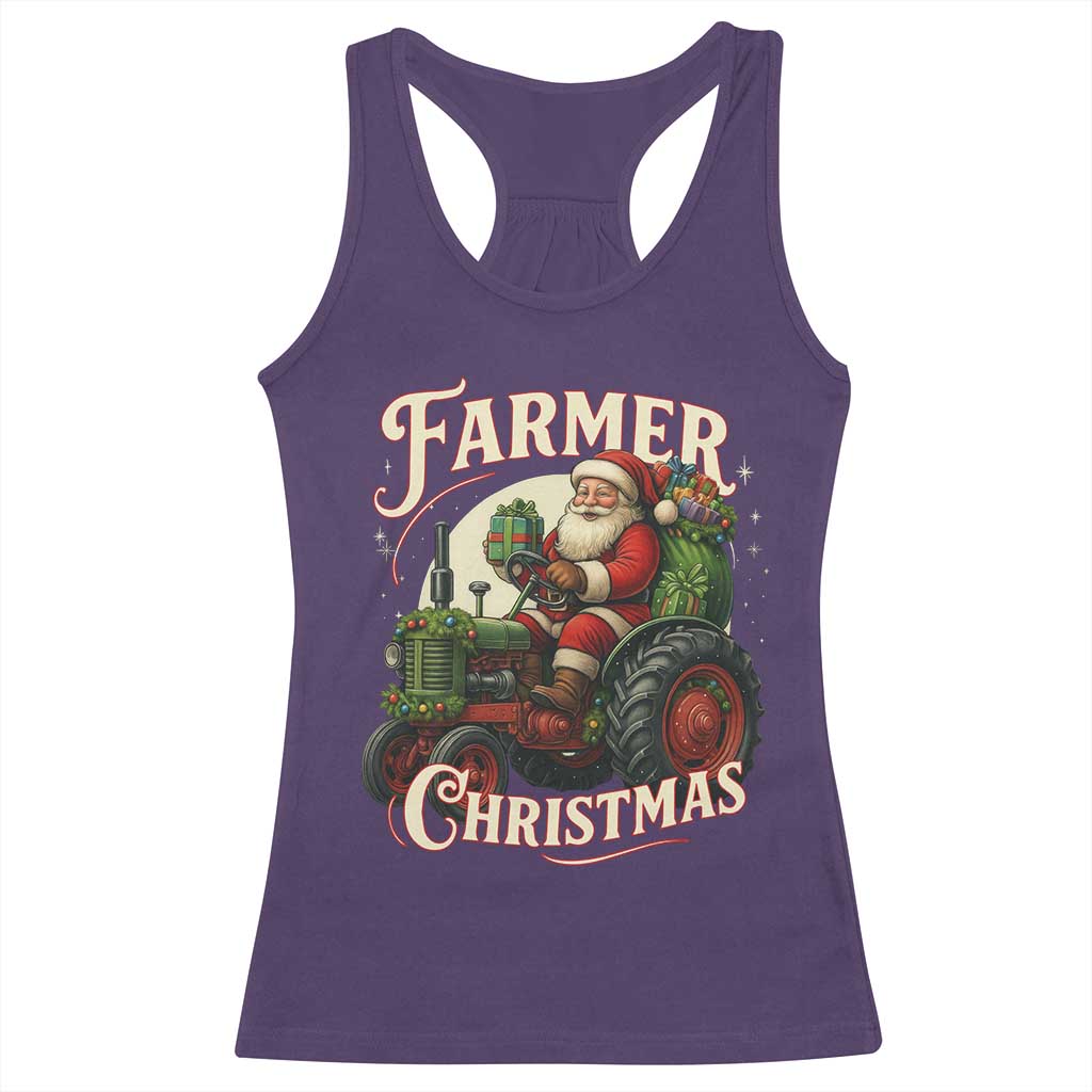 Funny Farmer Christmas Xmas Santa Farm Tractor Racerback Tank Top TS11 Purple Print Your Wear