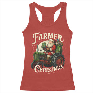 Funny Farmer Christmas Xmas Santa Farm Tractor Racerback Tank Top TS11 Red Print Your Wear