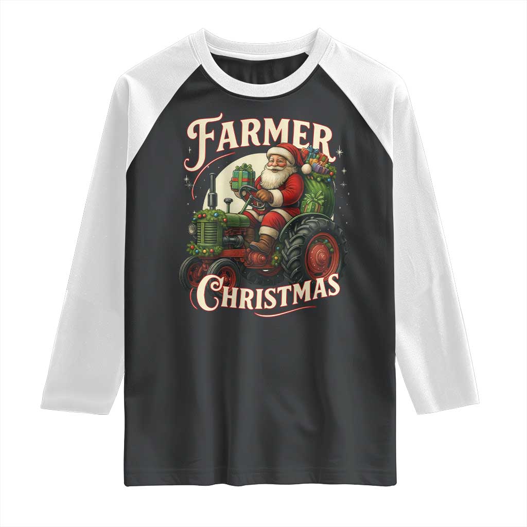 Funny Farmer Christmas Xmas Santa Farm Tractor Raglan Shirt TS11 Black White Print Your Wear