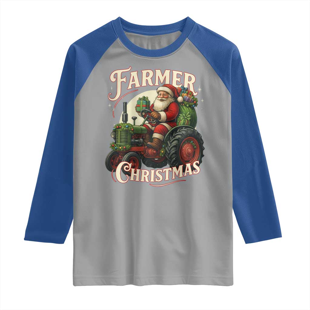 Funny Farmer Christmas Xmas Santa Farm Tractor Raglan Shirt TS11 Sport Gray Royal Print Your Wear