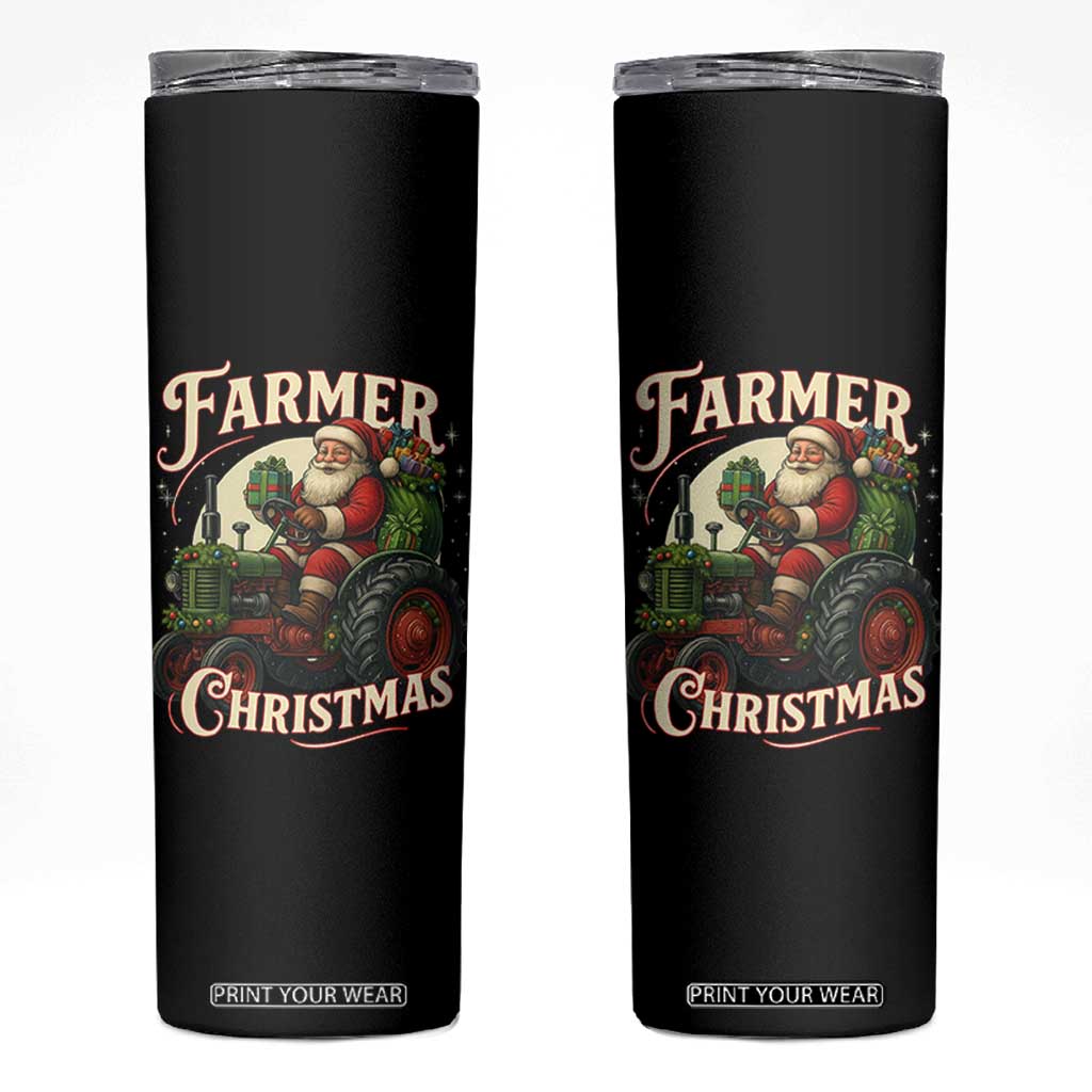 Funny Farmer Christmas Xmas Santa Farm Tractor Skinny Tumbler TS11 Black Print Your Wear