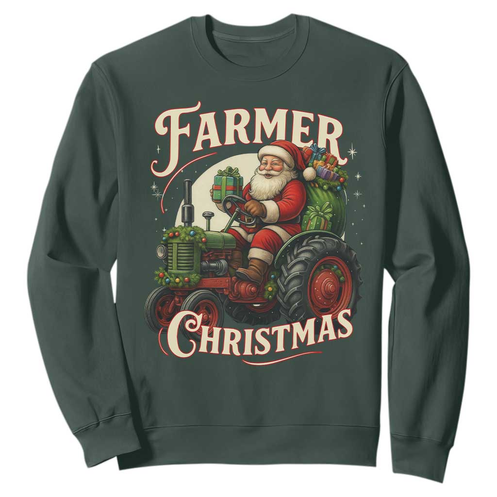 Funny Farmer Christmas Xmas Santa Farm Tractor Sweatshirt TS11 Dark Forest Green Print Your Wear