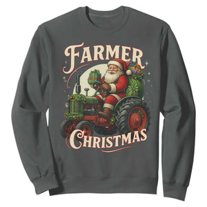 Funny Farmer Christmas Xmas Santa Farm Tractor Sweatshirt TS11 Dark Heather Print Your Wear