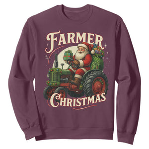Funny Farmer Christmas Xmas Santa Farm Tractor Sweatshirt TS11 Maroon Print Your Wear
