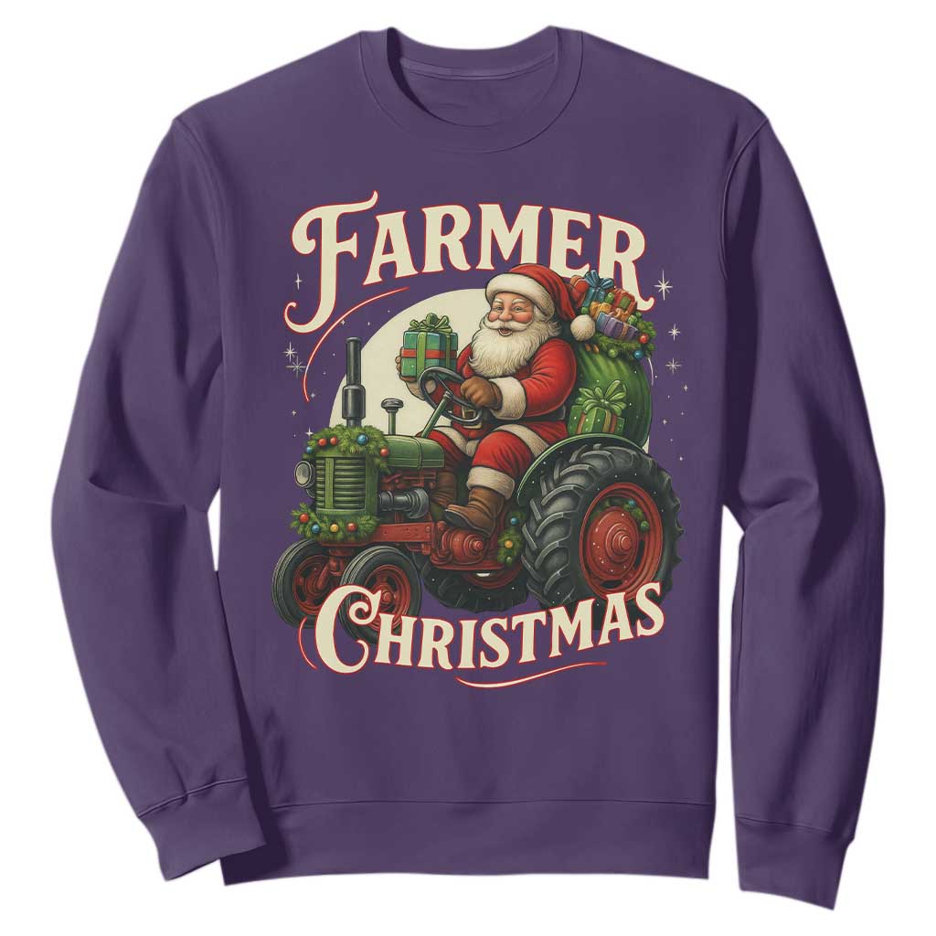 Funny Farmer Christmas Xmas Santa Farm Tractor Sweatshirt TS11 Purple Print Your Wear