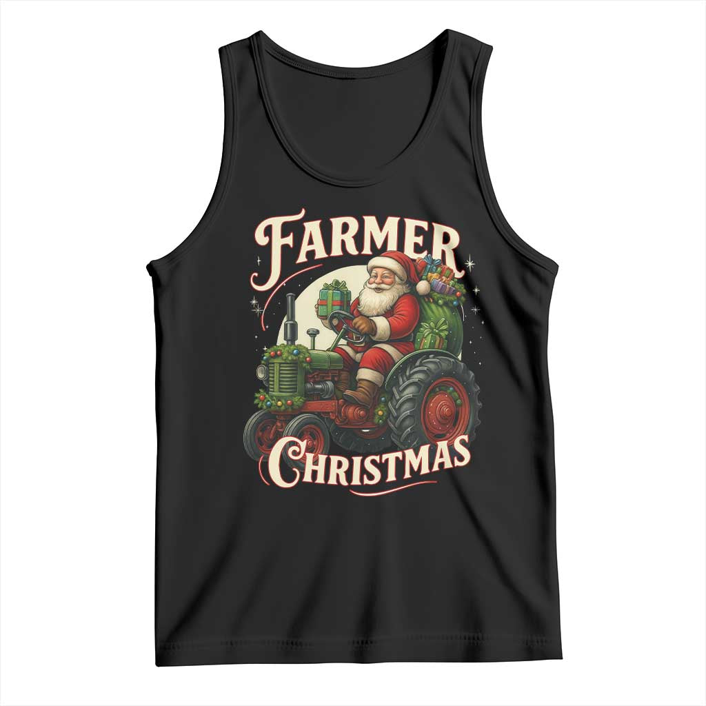 Funny Farmer Christmas Xmas Santa Farm Tractor Tank Top - Print Your Wear