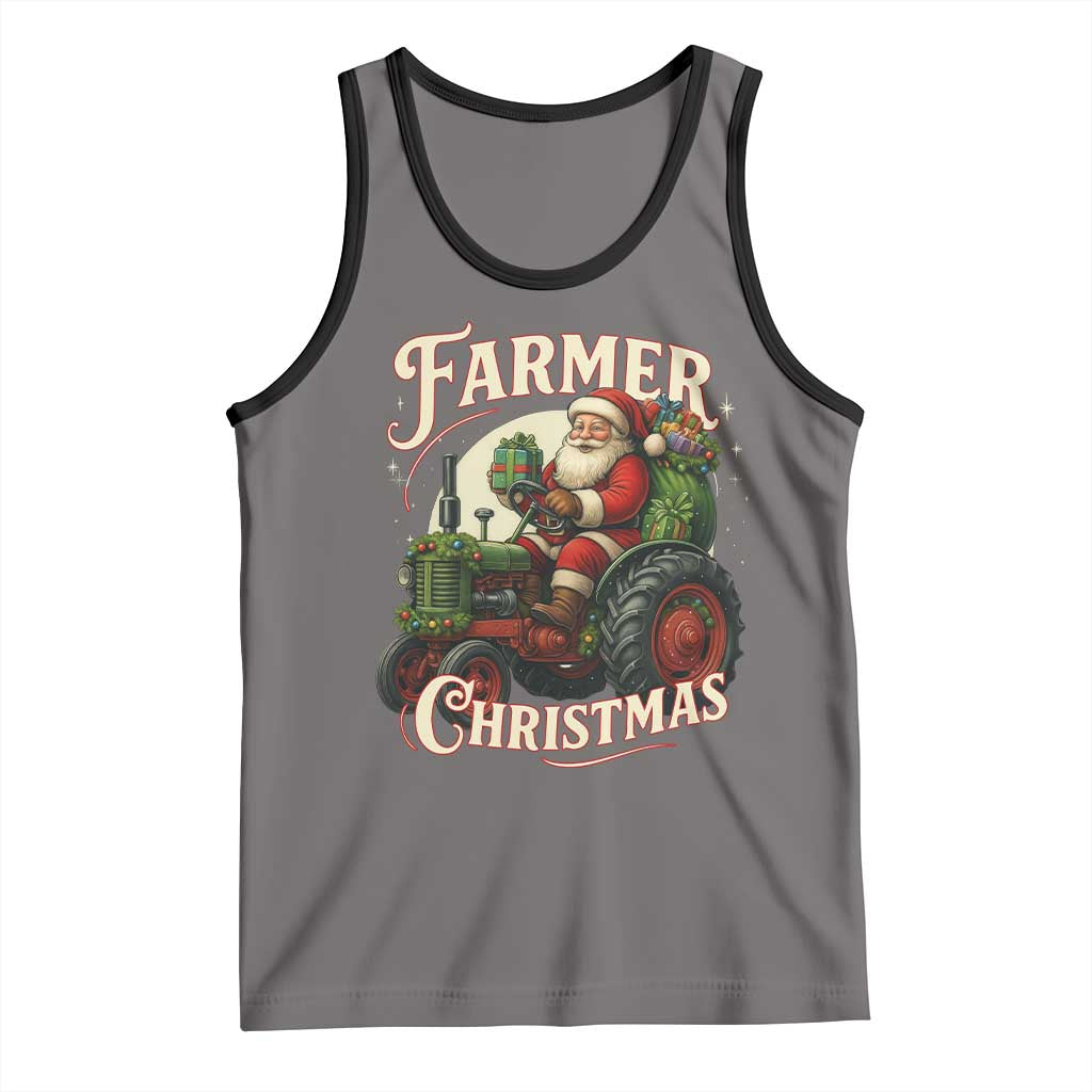Funny Farmer Christmas Xmas Santa Farm Tractor Tank Top TS11 Deep Heather Black Print Your Wear