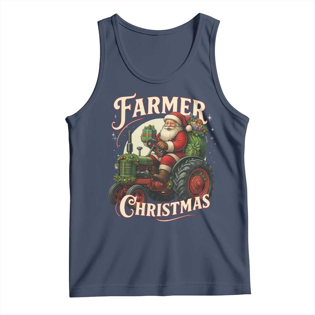 Funny Farmer Christmas Xmas Santa Farm Tractor Tank Top TS11 Navy Print Your Wear