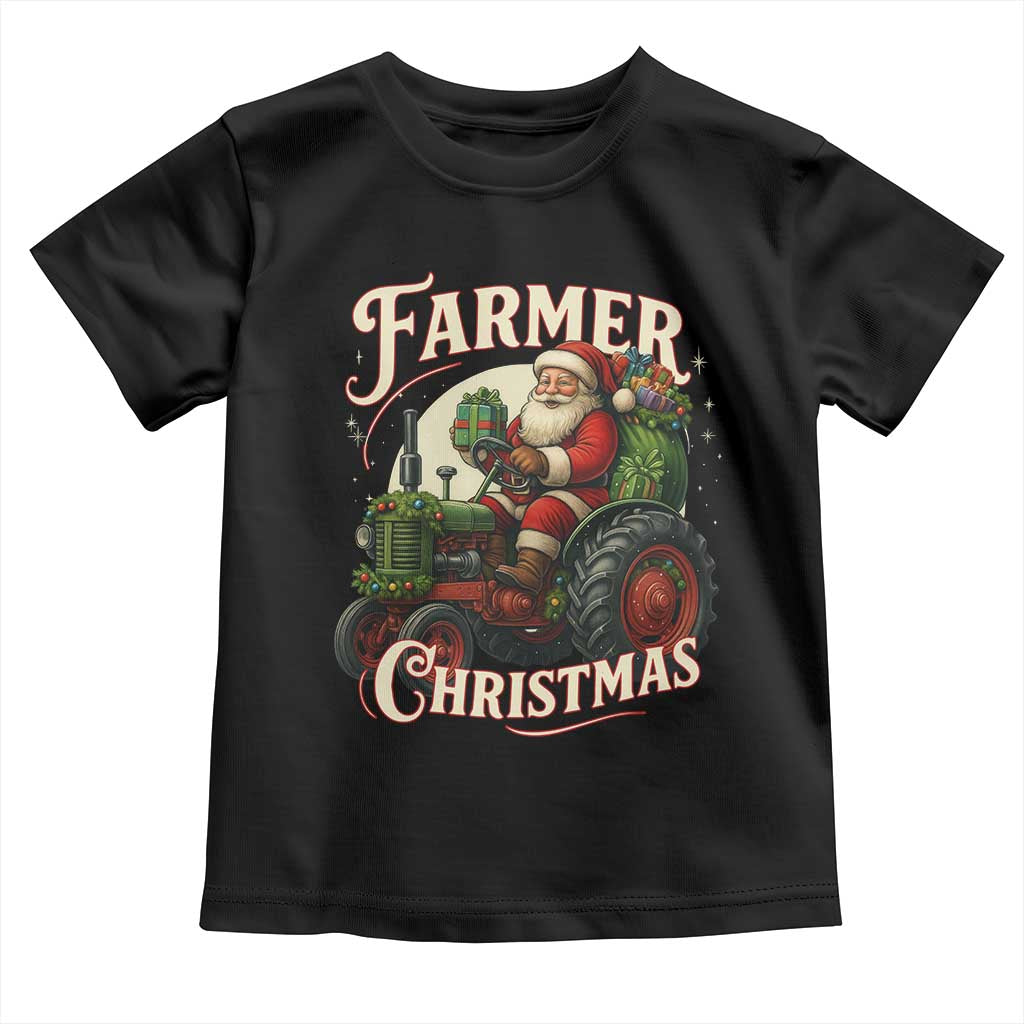 Funny Farmer Christmas Xmas Santa Farm Tractor Toddler T Shirt TS11 Black Print Your Wear