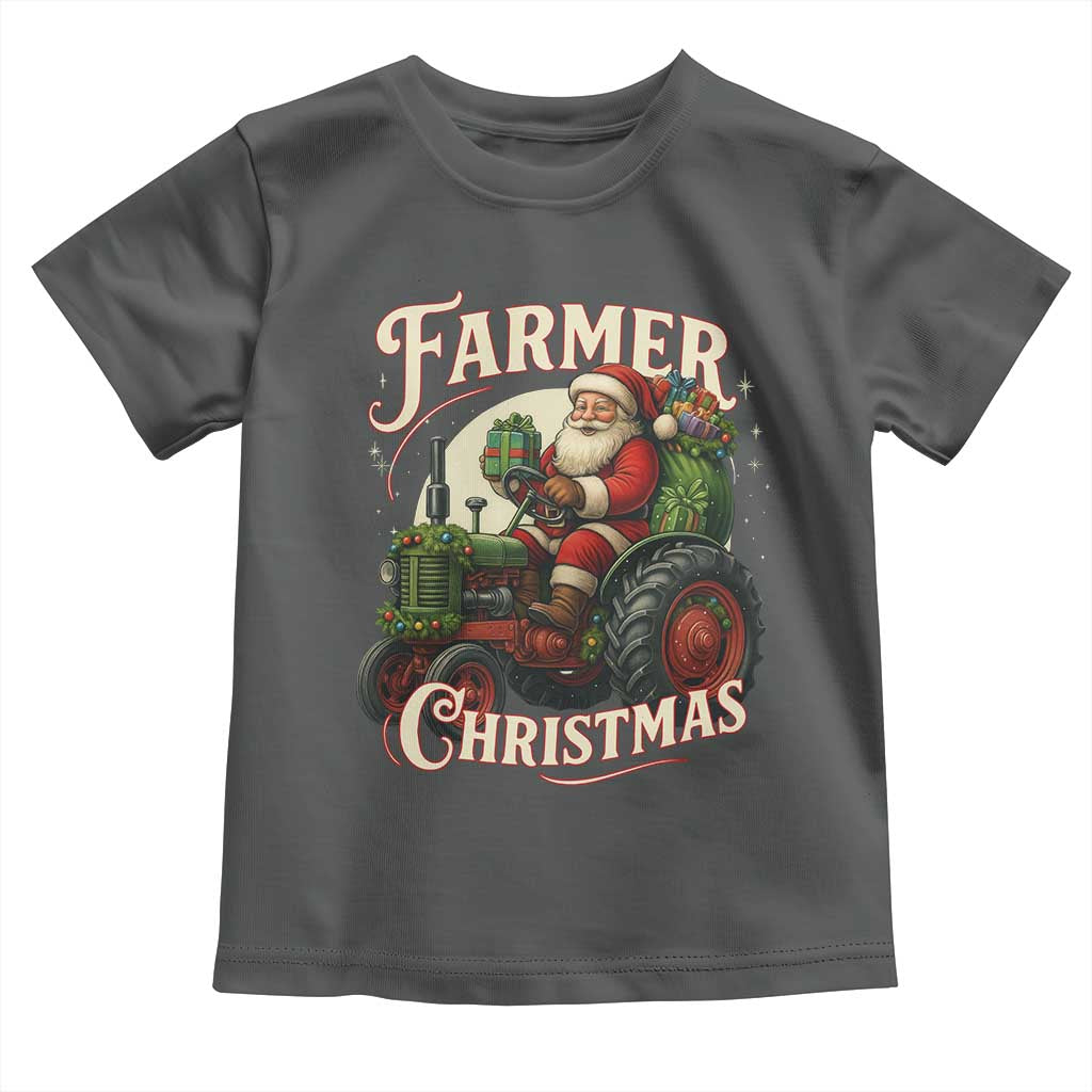 Funny Farmer Christmas Xmas Santa Farm Tractor Toddler T Shirt TS11 Dark Heather Print Your Wear