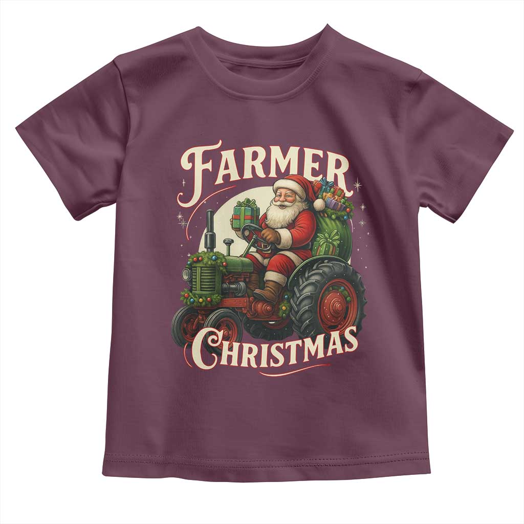Funny Farmer Christmas Xmas Santa Farm Tractor Toddler T Shirt TS11 Maroon Print Your Wear