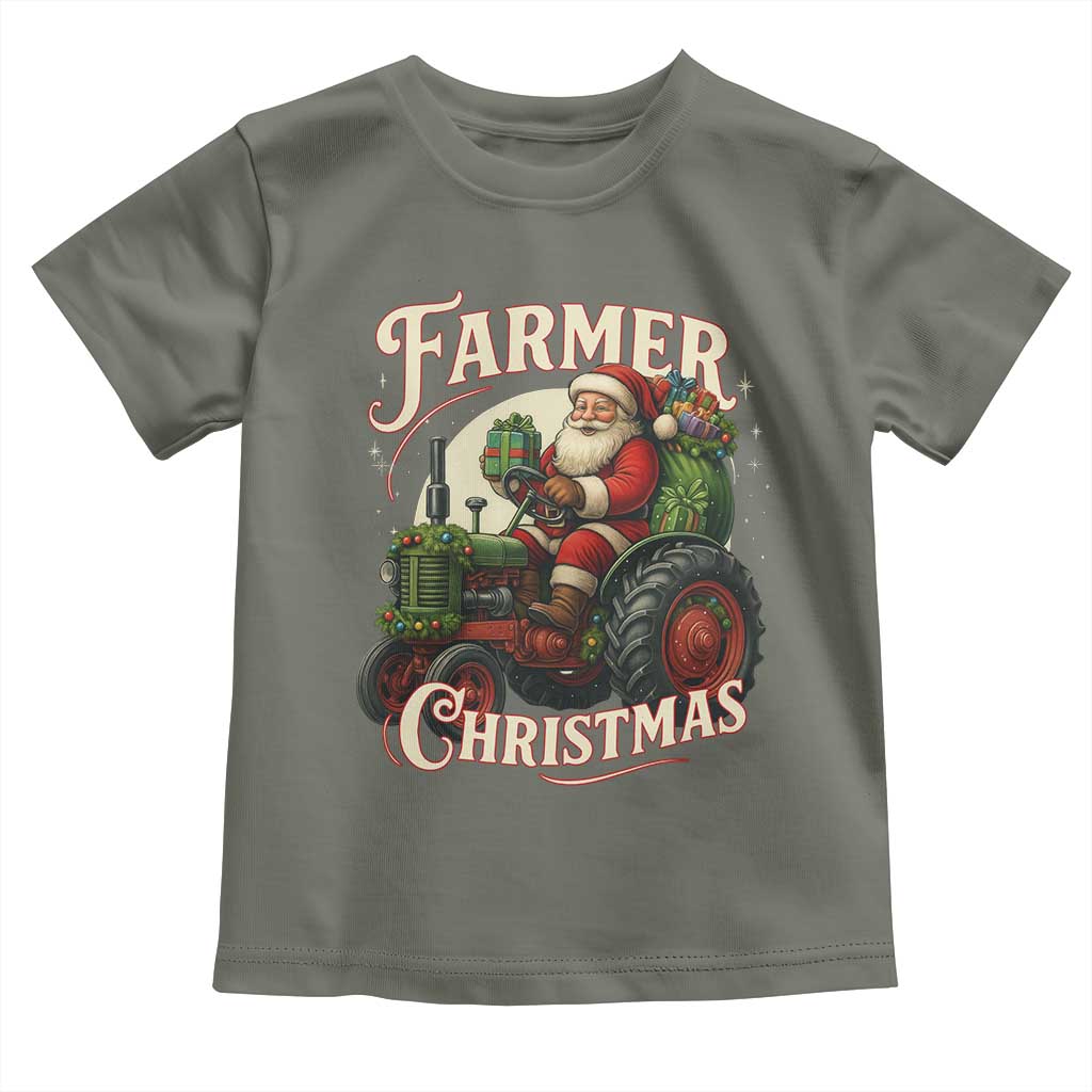 Funny Farmer Christmas Xmas Santa Farm Tractor Toddler T Shirt TS11 Military Green Print Your Wear