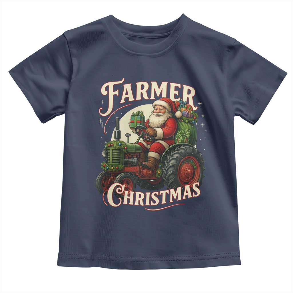 Funny Farmer Christmas Xmas Santa Farm Tractor Toddler T Shirt TS11 Navy Print Your Wear