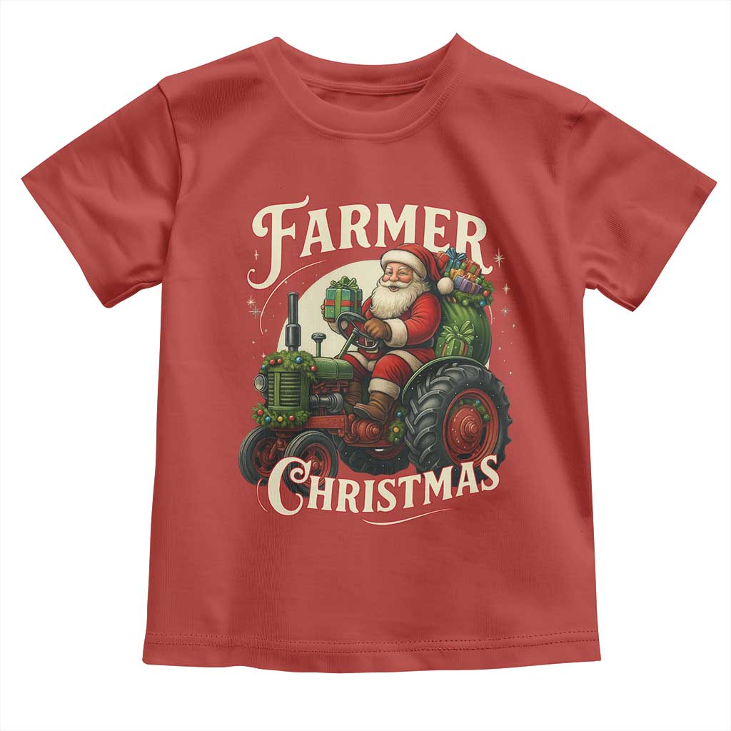 Funny Farmer Christmas Xmas Santa Farm Tractor Toddler T Shirt TS11 Red Print Your Wear