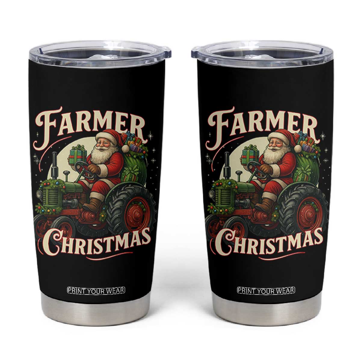 Funny Farmer Christmas Xmas Santa Farm Tractor Tumbler Cup TS11 Black Print Your Wear
