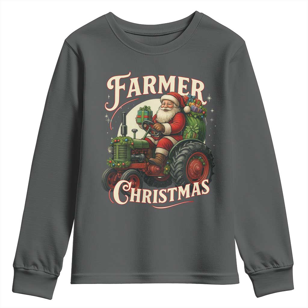 Funny Farmer Christmas Xmas Santa Farm Tractor Youth Sweatshirt TS11 Dark Heather Print Your Wear