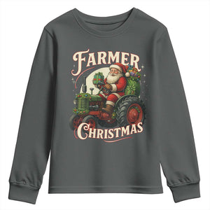 Funny Farmer Christmas Xmas Santa Farm Tractor Youth Sweatshirt TS11 Dark Heather Print Your Wear