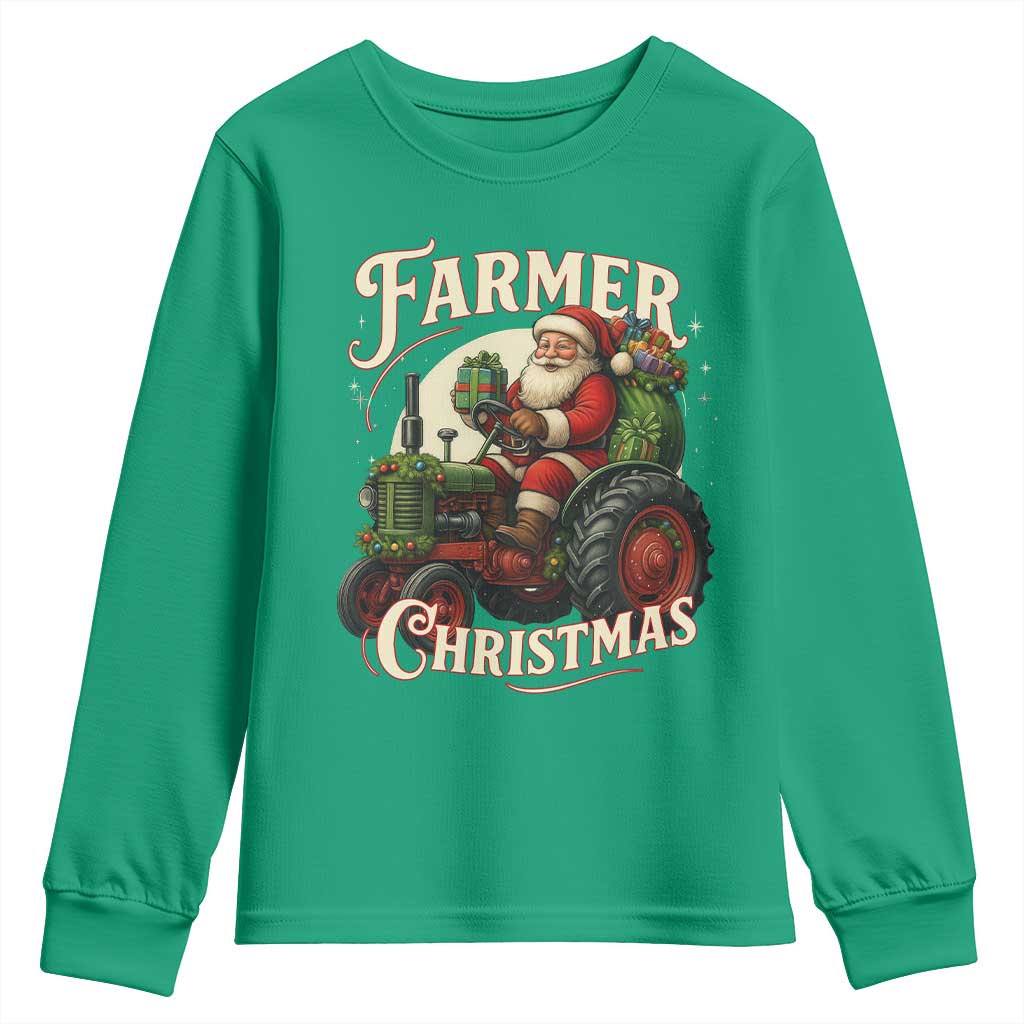 Funny Farmer Christmas Xmas Santa Farm Tractor Youth Sweatshirt TS11 Irish Green Print Your Wear