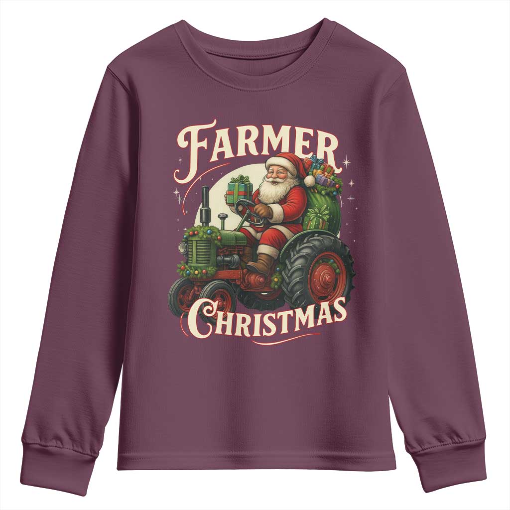 Funny Farmer Christmas Xmas Santa Farm Tractor Youth Sweatshirt TS11 Maroon Print Your Wear