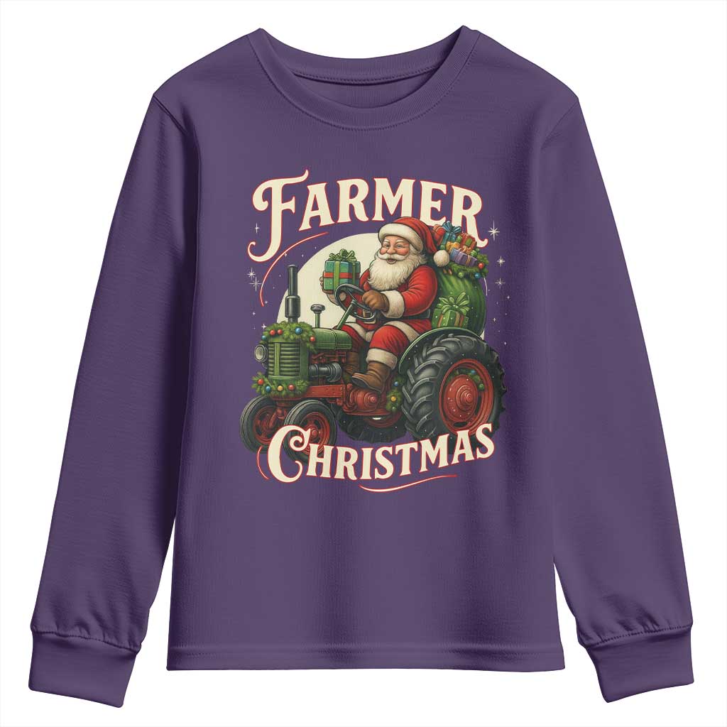 Funny Farmer Christmas Xmas Santa Farm Tractor Youth Sweatshirt TS11 Purple Print Your Wear