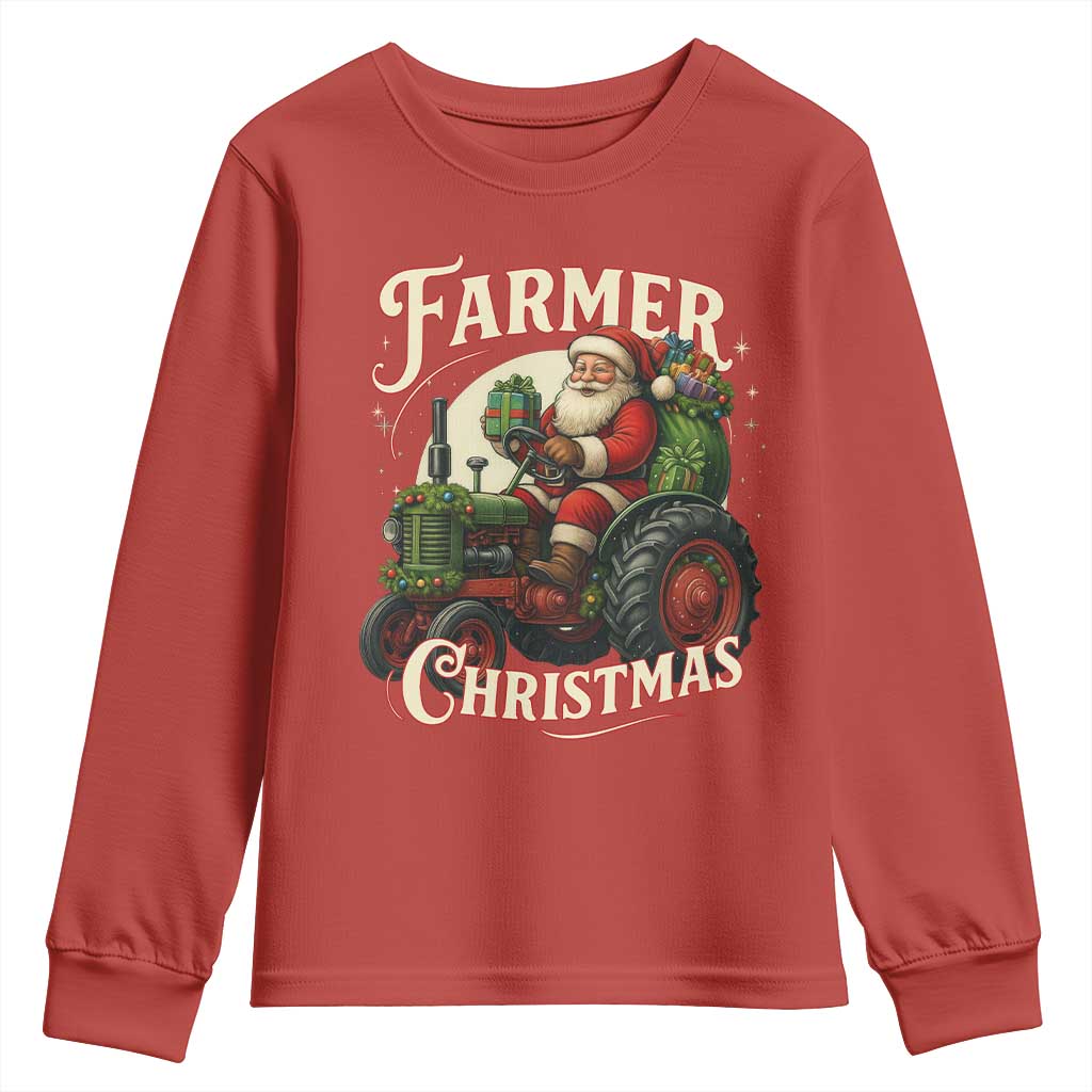 Funny Farmer Christmas Xmas Santa Farm Tractor Youth Sweatshirt TS11 Red Print Your Wear