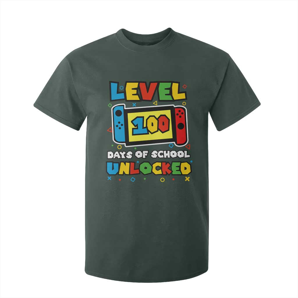 Level 100 Days Of School Unlocked T Shirt For Kid Happy 100TH Days Of School Gaming TS11 Dark Forest Green Print Your Wear