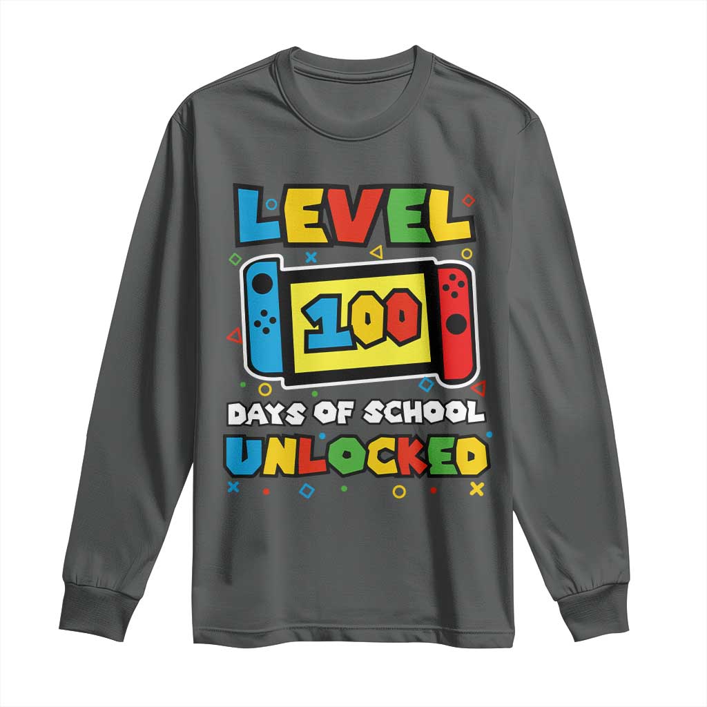 Level 100 Days Of School Unlocked Long Sleeve Shirt Happy 100TH Days Of School Gaming TS11 Dark Heather Print Your Wear