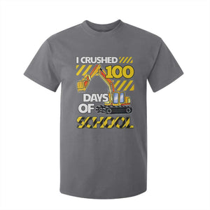 I Crushed 100 Days Of School T Shirt For Kid Construction Vehicle Excavators TS11 Charcoal Print Your Wear