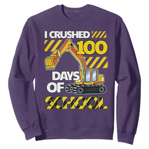 I Crushed 100 Days Of School Sweatshirt Construction Vehicle Excavators TS11 Purple Print Your Wear