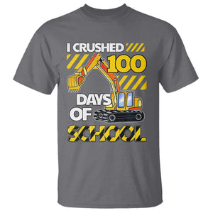 I Crushed 100 Days Of School T Shirt Construction Vehicle Excavators TS11 Charcoal Print Your Wear