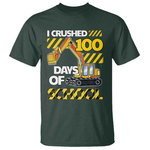 I Crushed 100 Days Of School T Shirt Construction Vehicle Excavators TS11 Dark Forest Green Print Your Wear