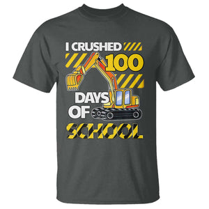 I Crushed 100 Days Of School T Shirt Construction Vehicle Excavators TS11 Dark Heather Print Your Wear