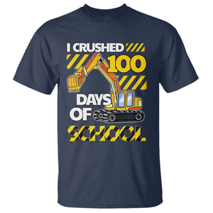 I Crushed 100 Days Of School T Shirt Construction Vehicle Excavators TS11 Navy Print Your Wear