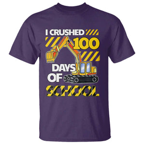 I Crushed 100 Days Of School T Shirt Construction Vehicle Excavators TS11 Purple Print Your Wear