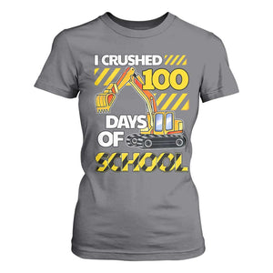 I Crushed 100 Days Of School T Shirt For Women Construction Vehicle Excavators TS11 Charcoal Print Your Wear