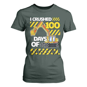 I Crushed 100 Days Of School T Shirt For Women Construction Vehicle Excavators TS11 Dark Forest Green Print Your Wear