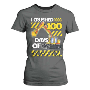 I Crushed 100 Days Of School T Shirt For Women Construction Vehicle Excavators TS11 Dark Heather Print Your Wear