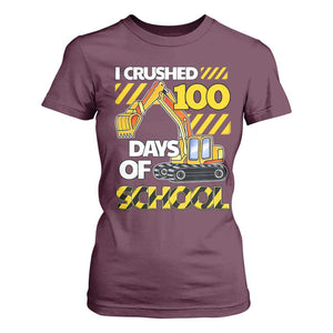 I Crushed 100 Days Of School T Shirt For Women Construction Vehicle Excavators TS11 Maroon Print Your Wear