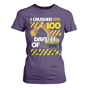 I Crushed 100 Days Of School T Shirt For Women Construction Vehicle Excavators TS11 Purple Print Your Wear