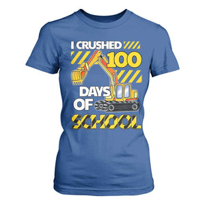 I Crushed 100 Days Of School T Shirt For Women Construction Vehicle Excavators TS11 Royal Blue Print Your Wear