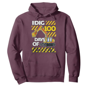 I Dig 100 Days Of School Hoodie Construction Vehicle Excavators TS11 Maroon Print Your Wear