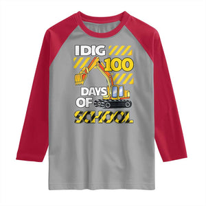 I Dig 100 Days Of School Raglan Shirt Construction Vehicle Excavators TS11 Sport Gray Red Print Your Wear