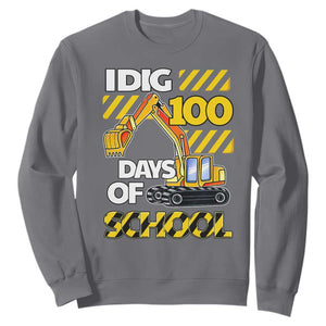 I Dig 100 Days Of School Sweatshirt Construction Vehicle Excavators TS11 Charcoal Print Your Wear