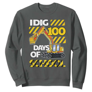 I Dig 100 Days Of School Sweatshirt Construction Vehicle Excavators TS11 Dark Heather Print Your Wear